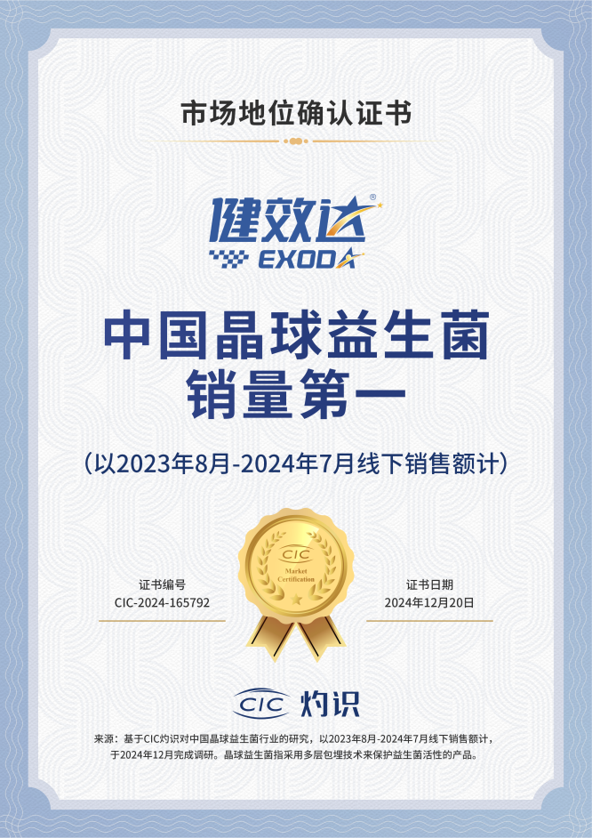 健效达晶球益生菌成为中国晶球益生菌销量第一品牌(图1)